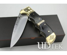 High Quality Pattern Steel Folding Knife Collection Knife with Ox horn Handle UDTEK01215